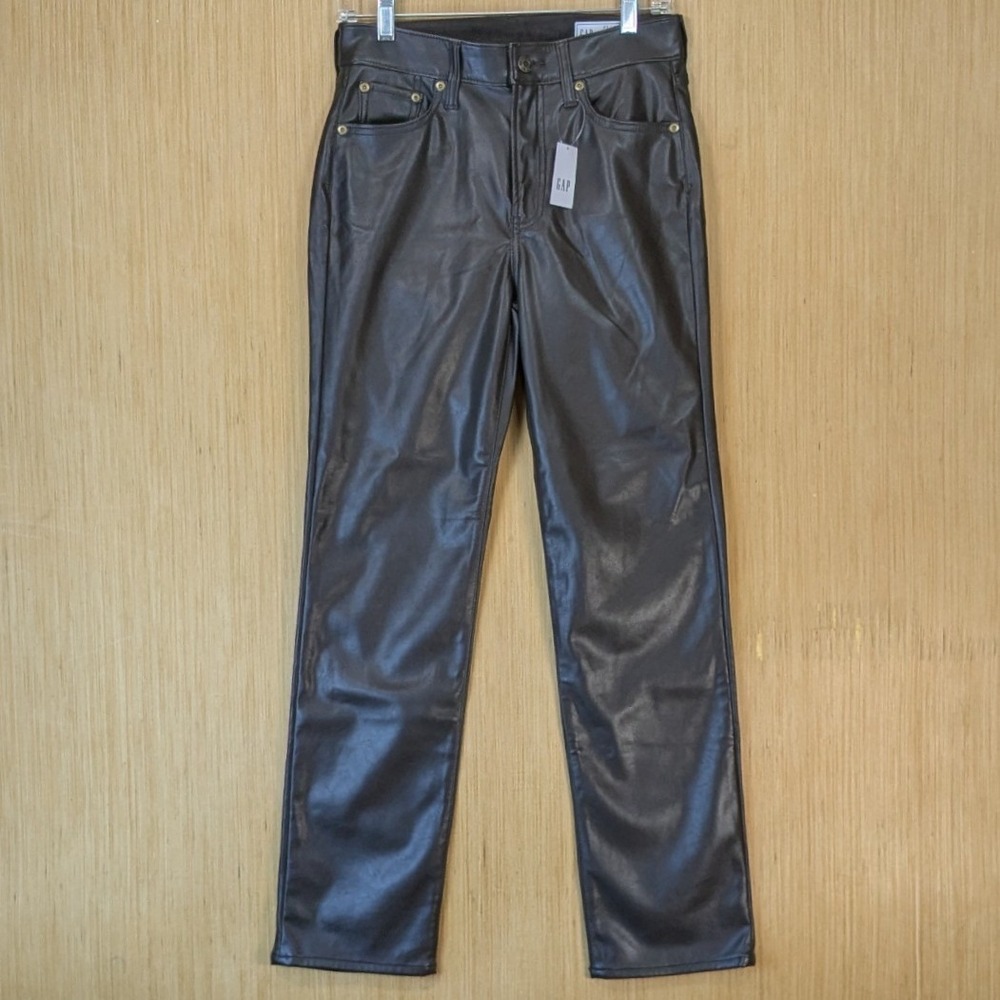 Gap 90s Straight High Rise Vegan Faux Leather Pants Chocolate Brown 27/4R NWT